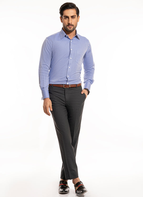 Herringbone Textured-Blue, Alpha Cotton Formal Shirts