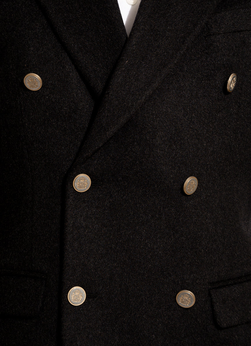 Plain-Charcoal Grey, Regular Fit, Wool Blend Fleece, Double Breasted Blazers