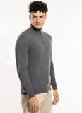 Plain-Grey Pure Merino Wool Full Zipper Sweaters
