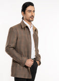 Multi Checks-French Beige, Wool Rich Worsted Tweed Double Collar Bomber Jacket