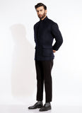 Plain-Midnight Blue, Regular Fit, Wool Blend Fleece, Zipper Jacket