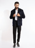 Plain-Midnight Blue, Regular Fit, Wool Blend Fleece, Zipper Jacket