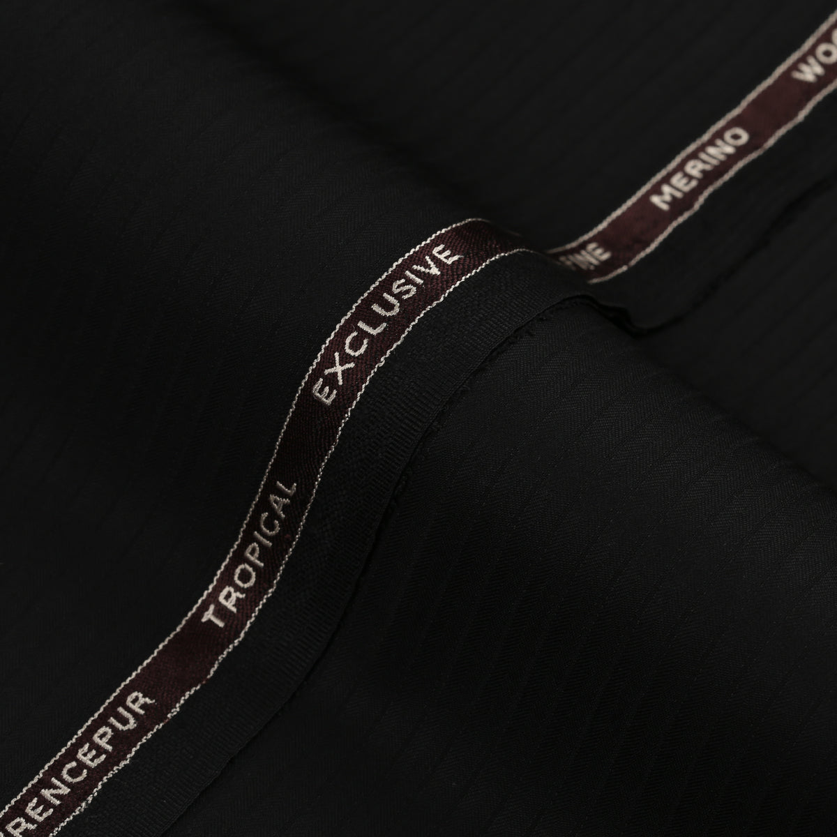 Self Textured Stripes-Black, Wool Blend, Tropical Exclusive Suiting Fabric